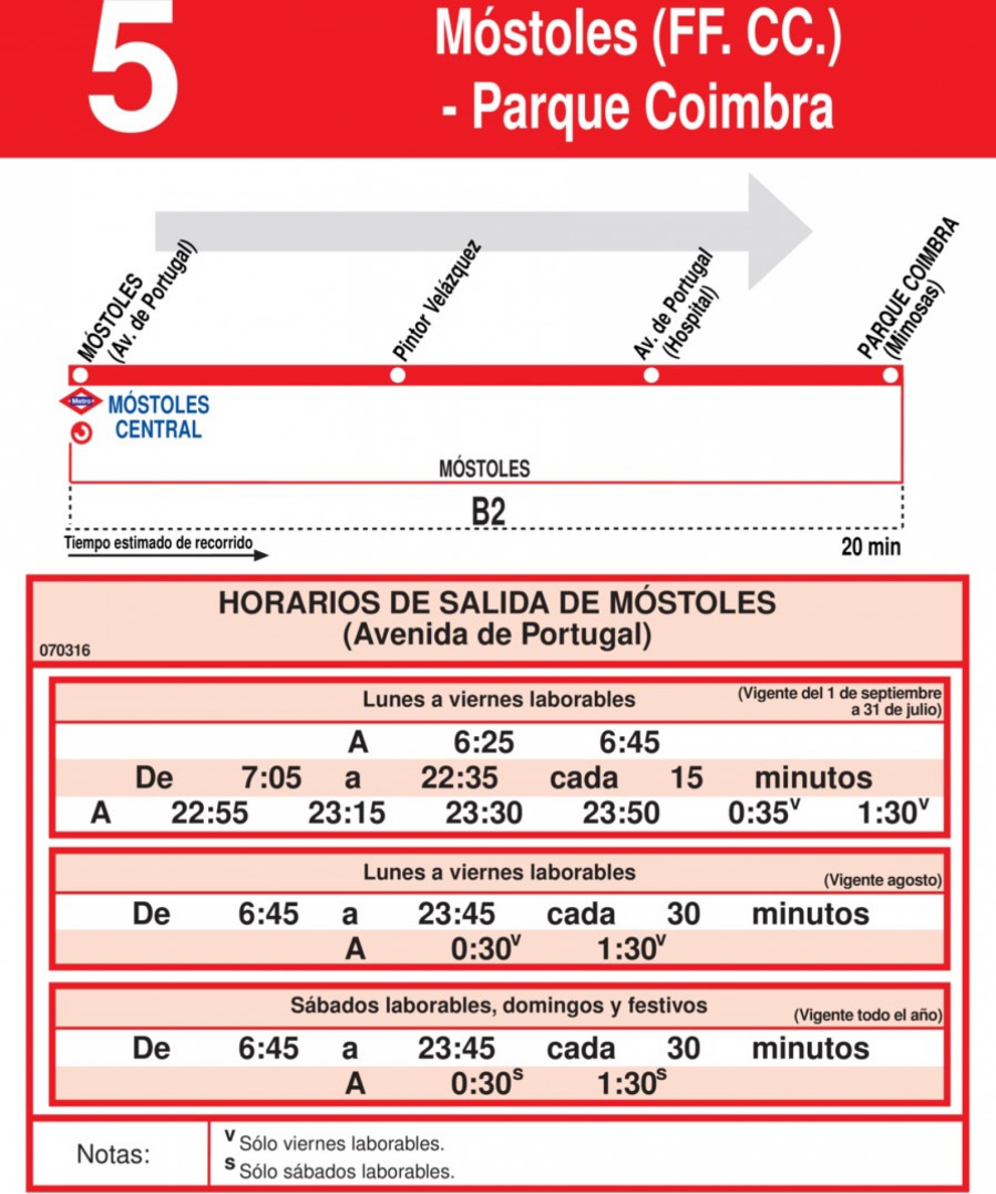 Horario Línea 5 Ida