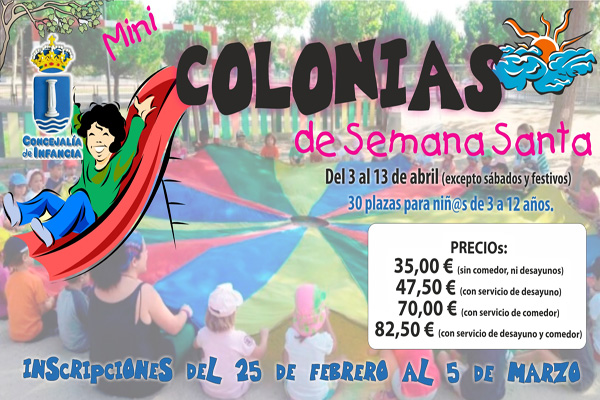 Las colonias acogerán a los peques desde el 3 hasta el 13 de abril