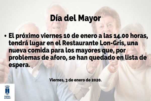 La comida de Mayores se repetirá el día 10 de enero