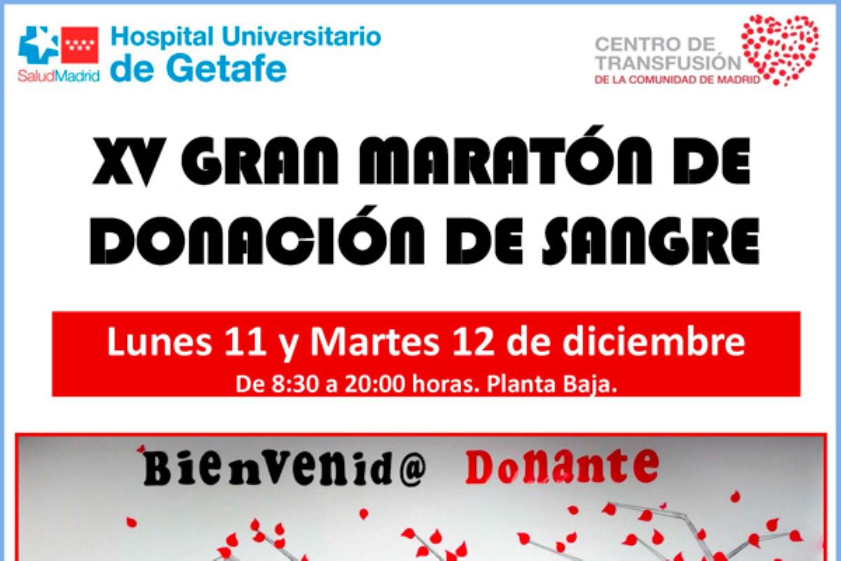 Getafe anima a sus ciudadanos a participar en el XV Maratón de Donación de Sangre del HUG