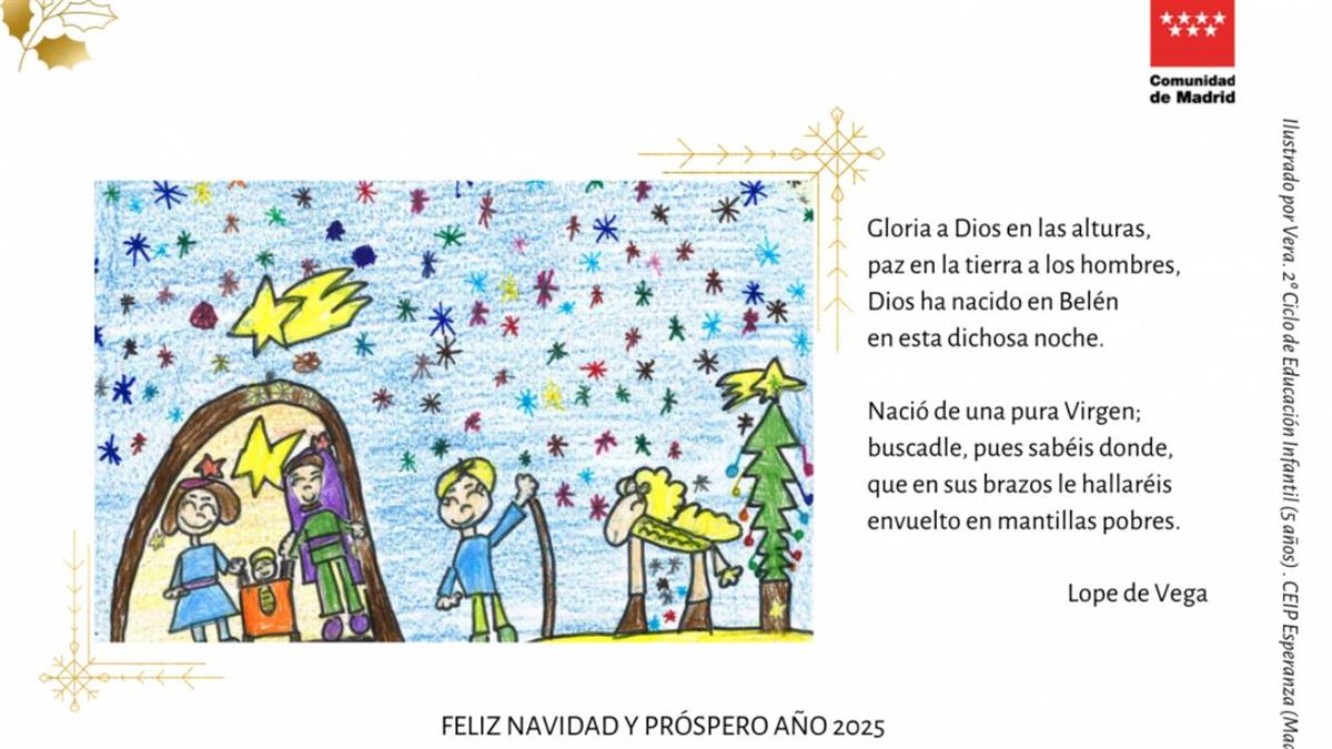 El dibujo ganador ilustra la felicitación de la Consejería de Educación, Ciencia y Universidades