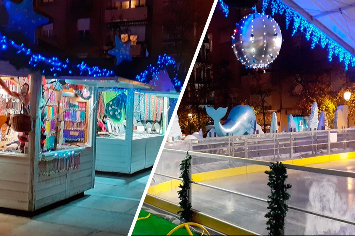 La plaza de Juan Goytisolo, junto al Museo Reina Sofía, acoge una pista de patinaje y un mercadillo navideño