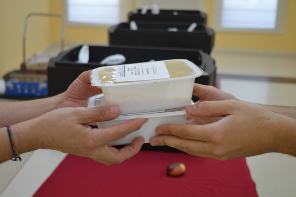 Varias familias recogen su comida dos días a la semana en dependencias municipales